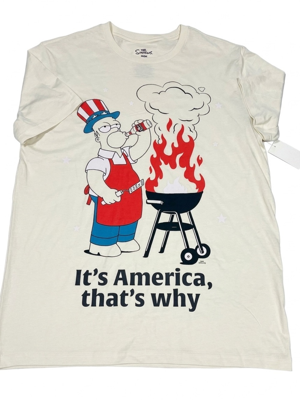 The Simpsons Men's Cream Graphic T-Shirt - "It's America, that's why"